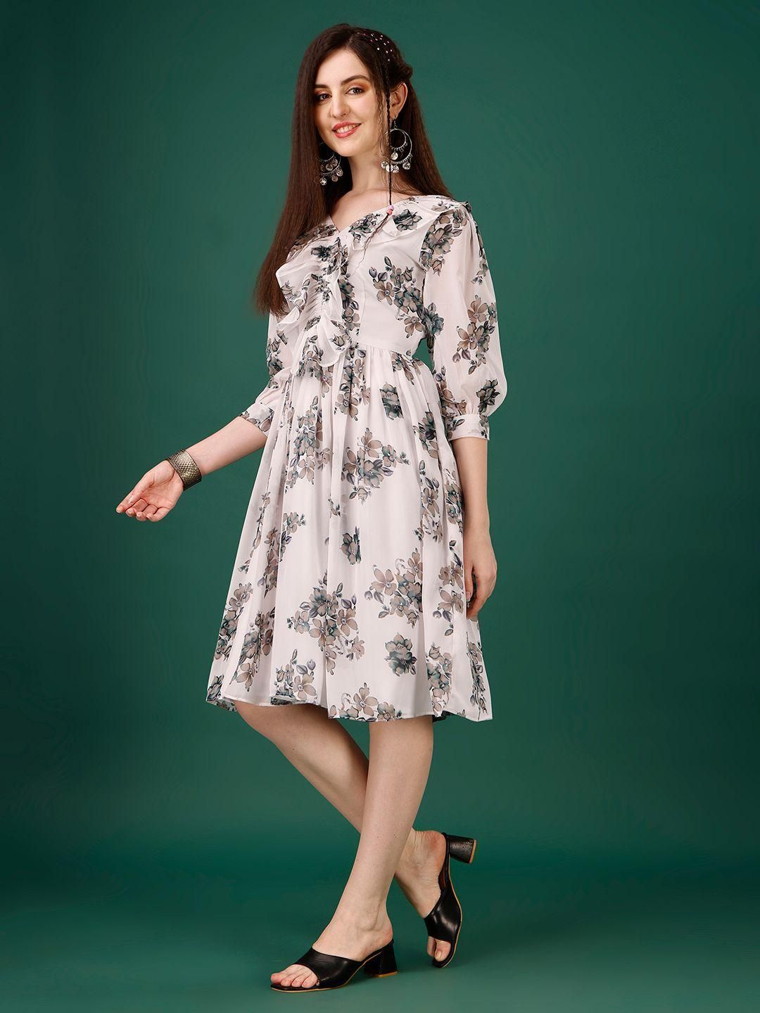 Women's Georgette Floral Print Flared Short Dress