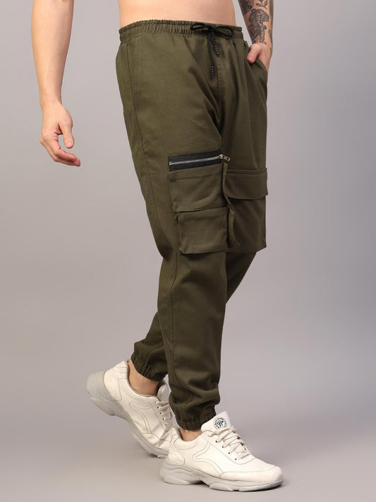 Men's Cotton Blend Solid Multipocket Cargo Jogger