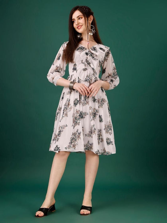 Women's Georgette Floral Print Flared Short Dress
