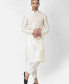 Men's Solid Dupion Silk Kurta Pyjama Set Off White