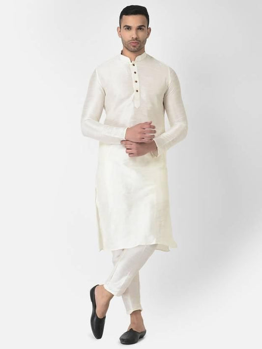 Men's Solid Dupion Silk Kurta Pyjama Set Off White