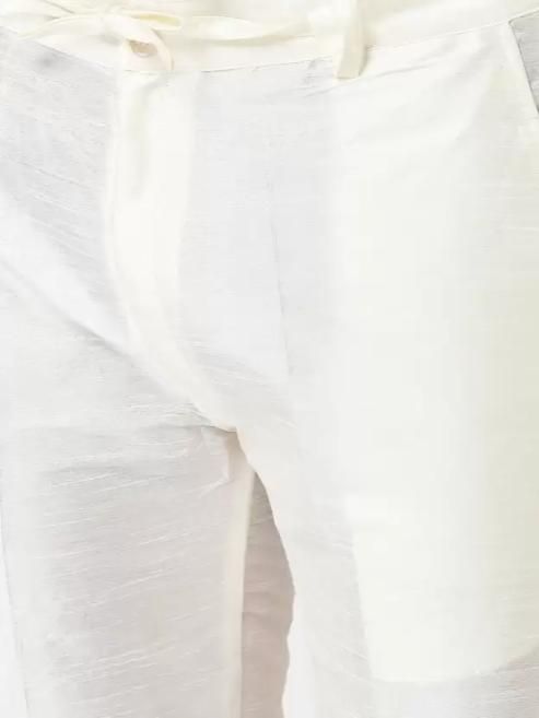 Men's Solid Dupion Silk Kurta Pyjama Set Off White