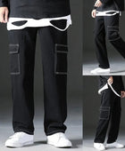 Men's Cotton Solid Contrast Boot Leg Black Cargo Jeans