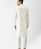 Men's Solid Dupion Silk Kurta Pyjama Set Off White