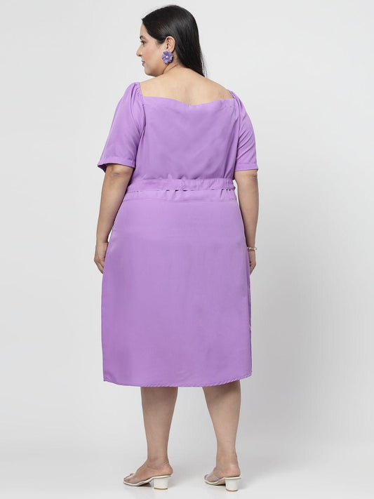 Lavender Solid Flared Short Dress for Women