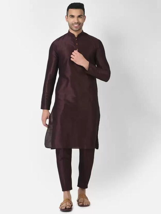 Men's Solid Dupion Silk Kurta Pyjama Set Maroon