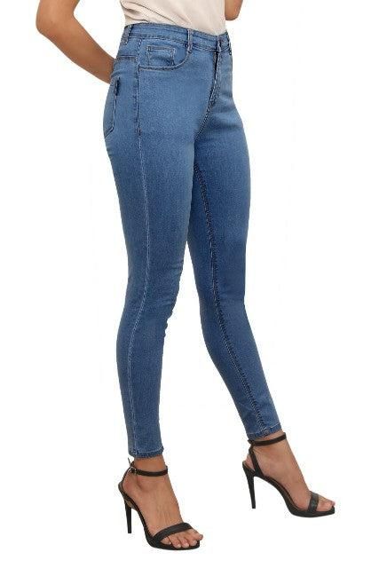 Attire Lab Women's Solid High Waist Skinny Jeans -Blue