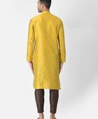 Men's Solid Slit Style Dupion Silk Kurta Pyjama Set Mustard-Brown