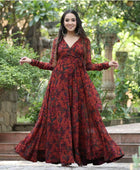 Women's Georgette Floral Print Flared Gown