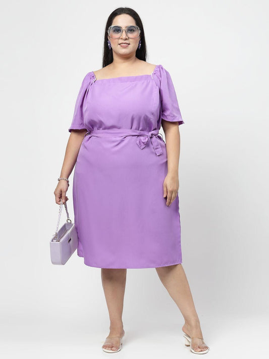 Lavender Solid Flared Short Dress for Women