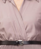 Women's Crepe Solid Shirt Collar Flared Purple Short Dress