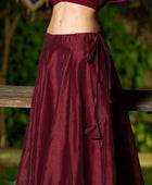 Women's Maroon Mesh Metallic Detail Top with Long Skirt
