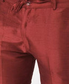 Men's Solid Slit Style Dupion Silk Kurta Pyjama Set Off White-Red