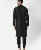 Men's Solid Dupion Silk Kurta Pyjama Set Black
