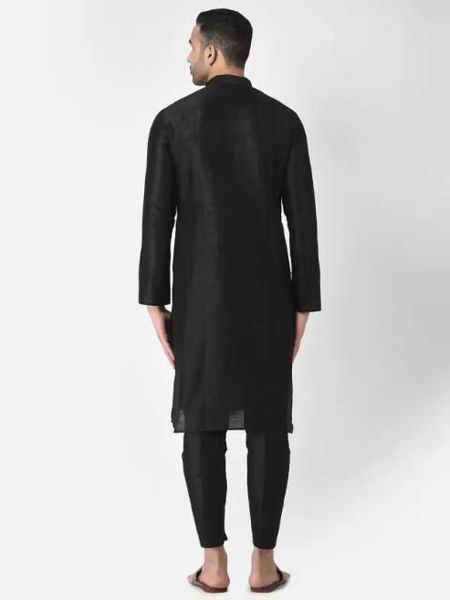 Men's Solid Dupion Silk Kurta Pyjama Set Black