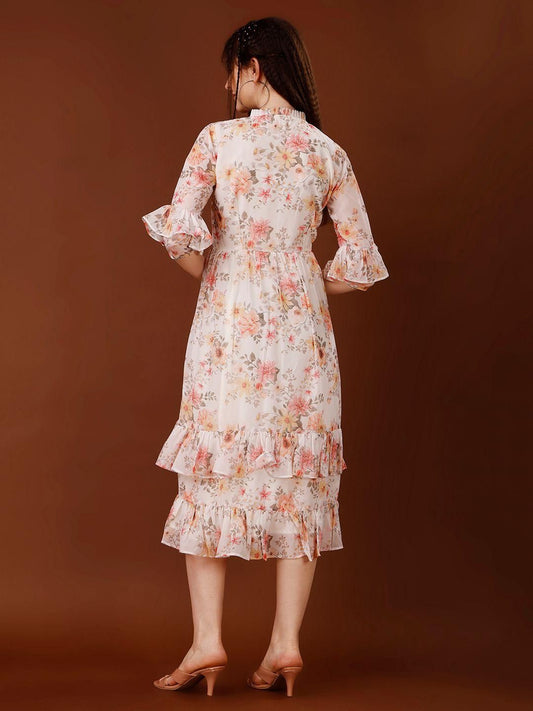 Women's Georgette Floral Print Flared Midi Dress