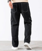 Men's Cotton Solid Contrast Boot Leg Black Cargo Jeans