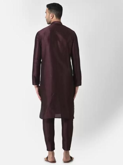 Men's Solid Dupion Silk Kurta Pyjama Set Maroon